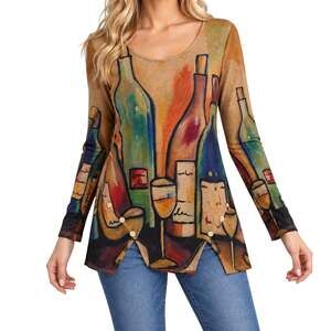 NEW NWOT RADZOLI Sz Medium Wine Lover Wearable Art Blouse Shirt Top Unique Artsy